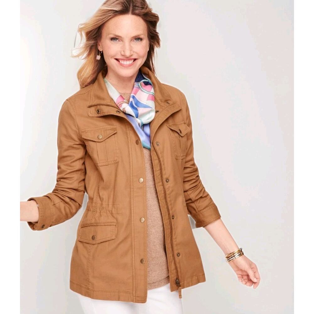 Talbots Safari Jacket Womans XS Camel Brown Twill Cotton Stretch Utility Outdoor - Picture 16 of 16